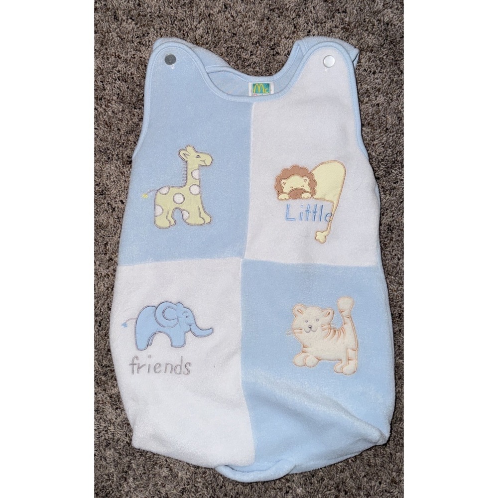 Vintage McBaby Little Friends Blue White Fleece Safari Animal Sleep Sack 0-3M‎
